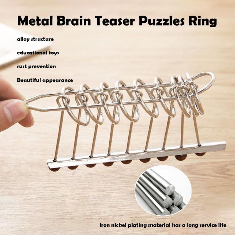 Brain Game 9 Linked Rings Puzzle,Wooden Sequential Movement Trick Toy,Traditional Brain Teaser, Classical Metal Chinese 9 Linked Rings Puzzle,for Adults Lovers - Image 3